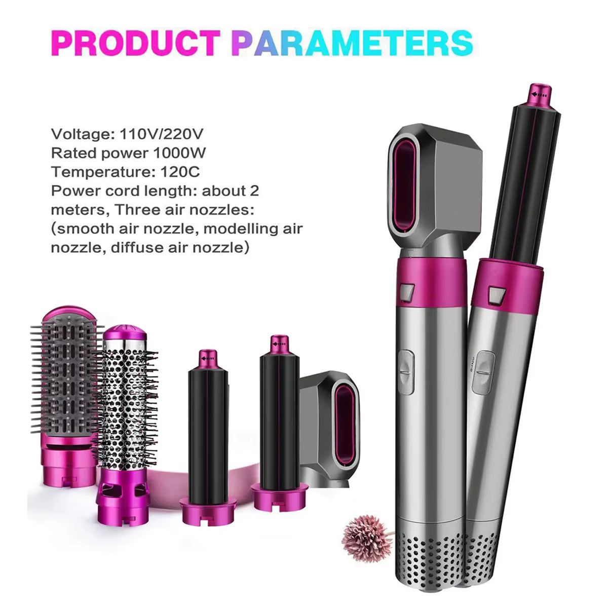 5-in-1 Professional Hot Air Styler – Ionic Hair Dryer, Volumizer, Straightener & Curling Tool